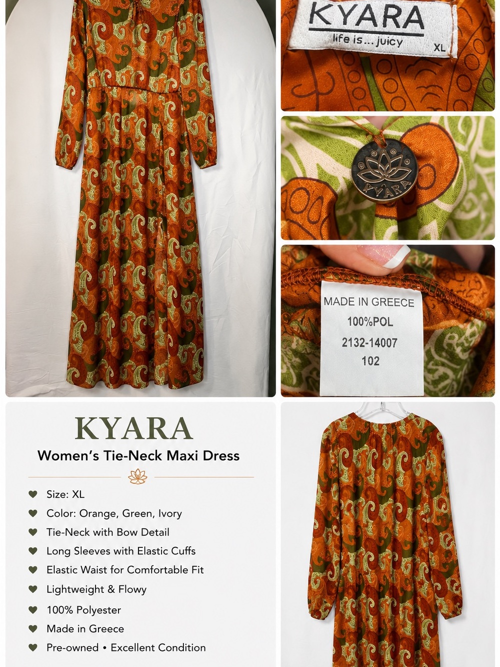 Kyara Women’s XL Boho Paisley Maxi Dress made in Italy